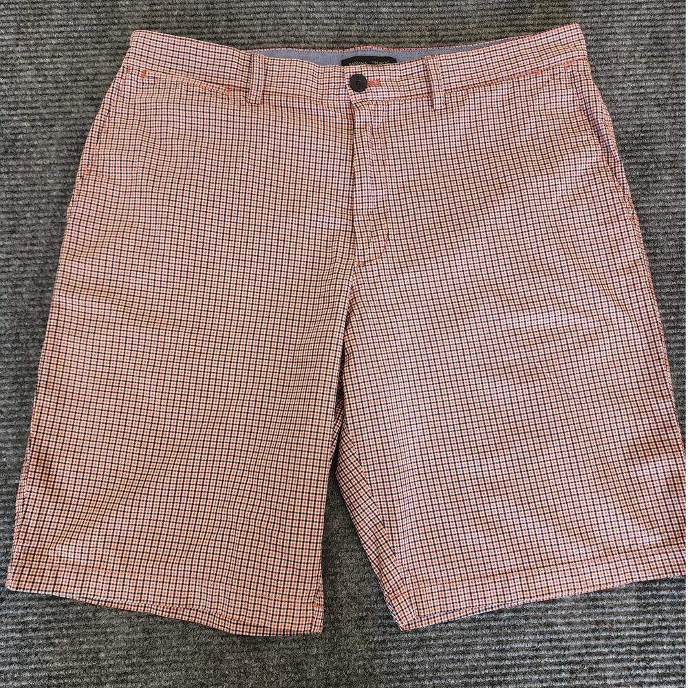Banana Republic Mens Size 36 100% Cotton Orange Blue Plaid Chino Shorts Preppy